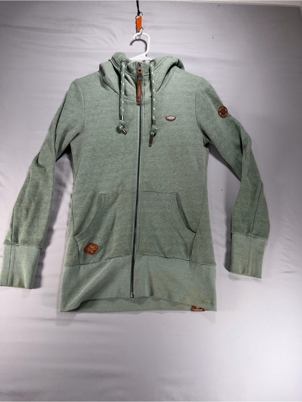 Ragwear Neska Full Zip Hoodie Mint Green Cowl Neck Womens Small Vegan PETA